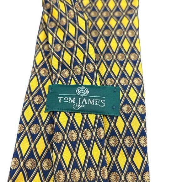 Tom James All Silk Green Label Yellow and Blue Tie - Picture 2 of 4